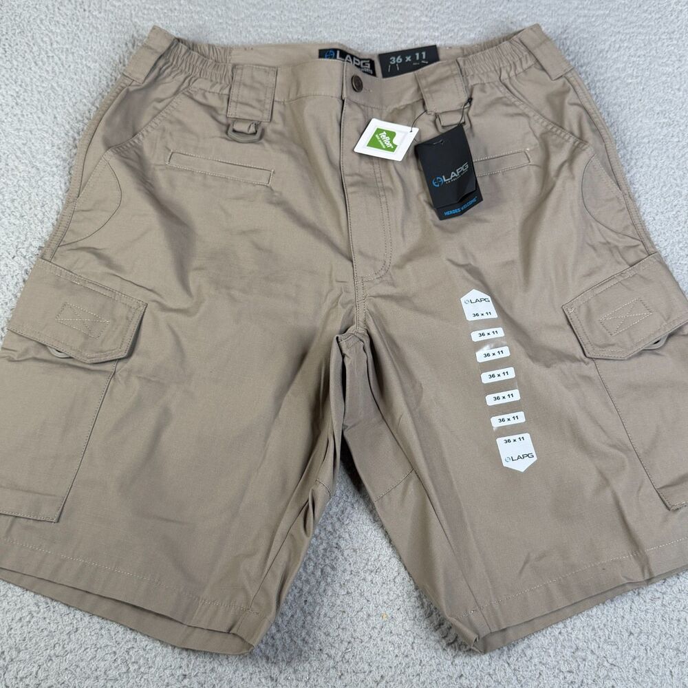 LAPG Tactical Cargo Shorts Mens 36x11 Khaki Tactical Atlas Police Work Rip Stop